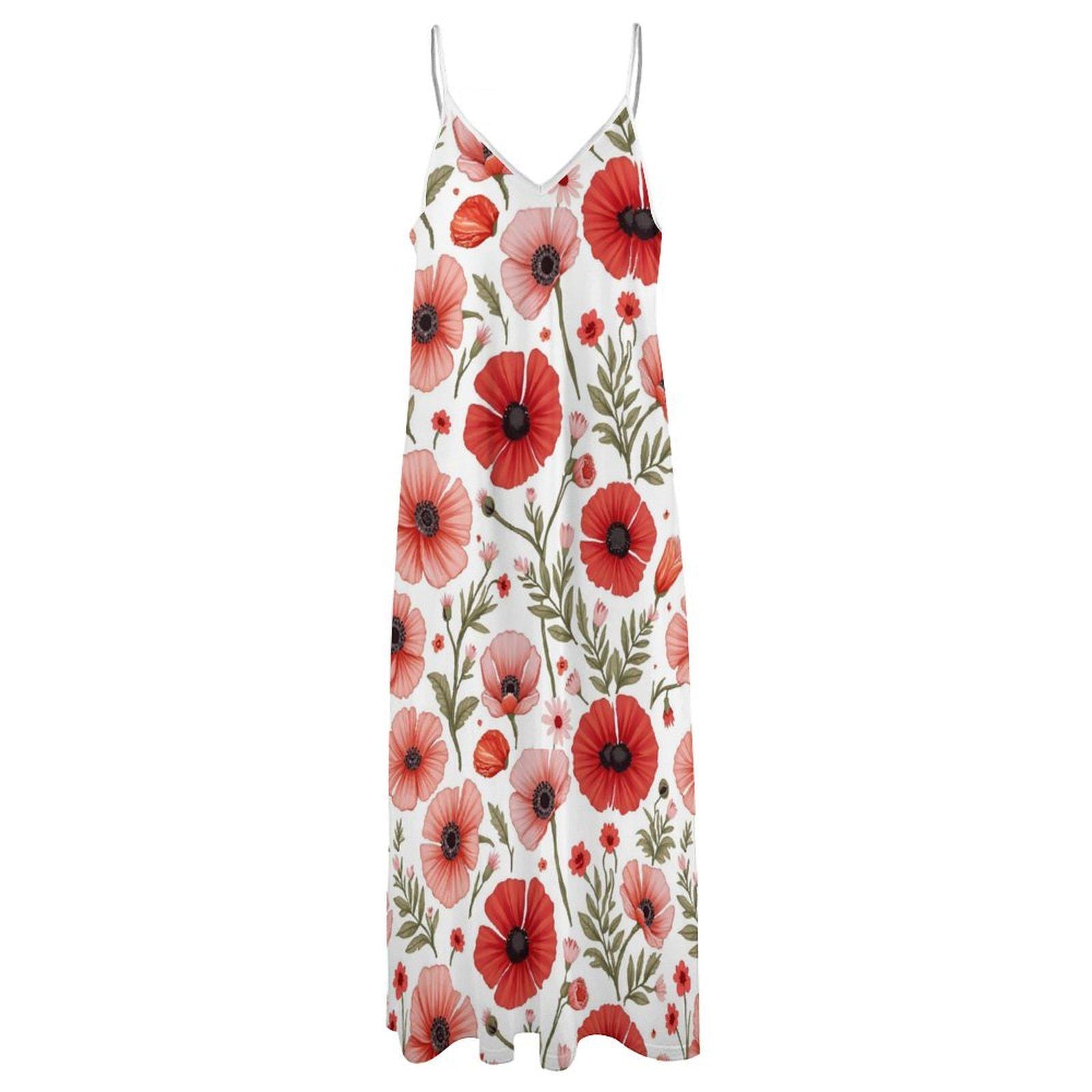 Poppy Floral Ankle-Length Slip Dress: Summer Wildflower Elegance
