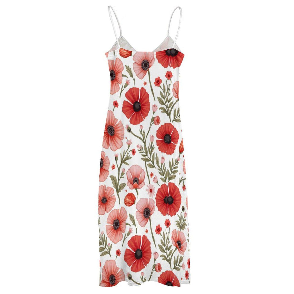 Poppy Floral Ankle-Length Slip Dress: Summer Wildflower Elegance