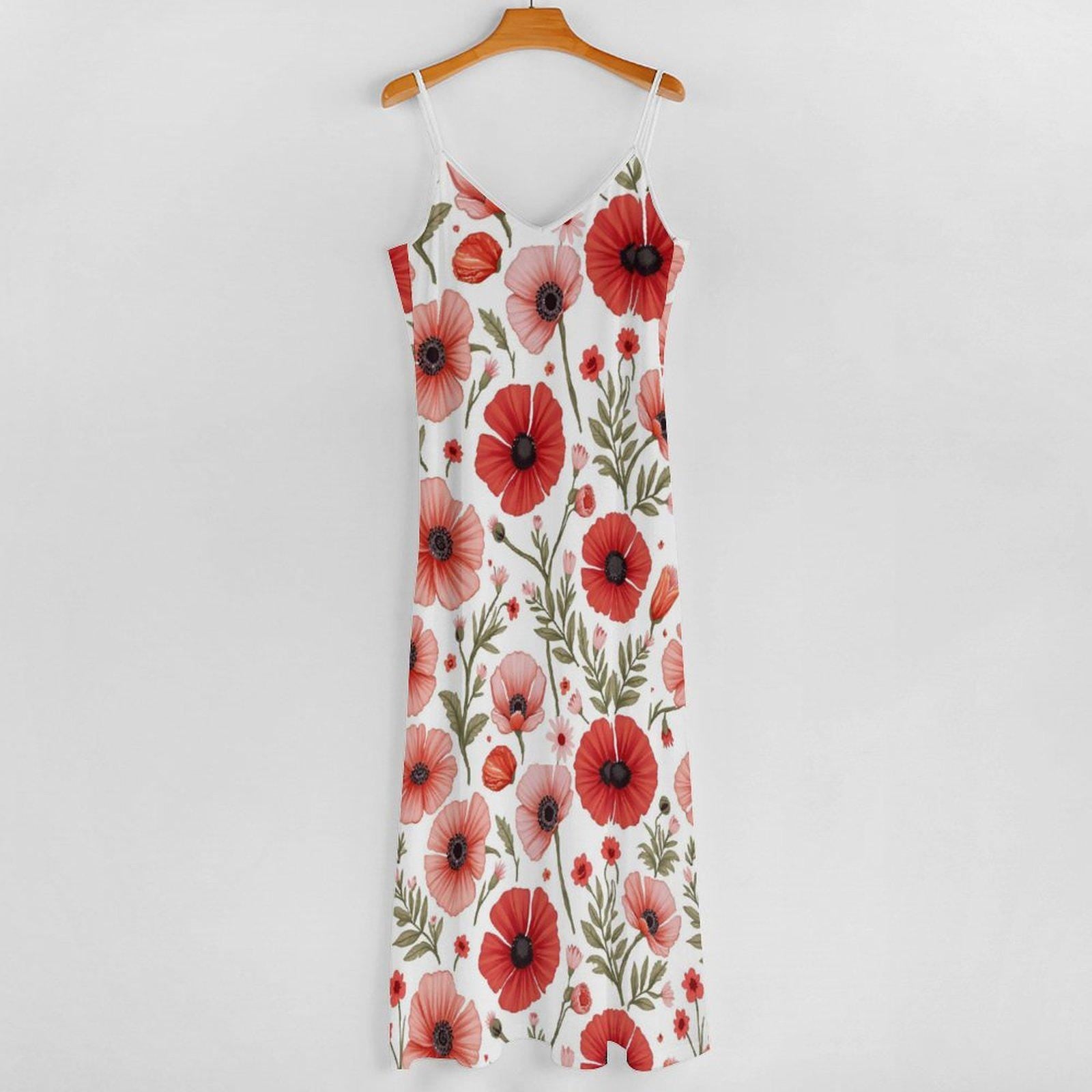 Poppy Floral Ankle-Length Slip Dress: Summer Wildflower Elegance