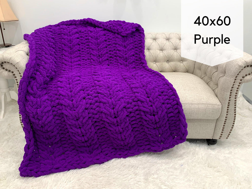 Blanket, Chunky knit throw, Chenille blanket, Flower Cable, Knitted Blanket, Hand knit, throw, gift