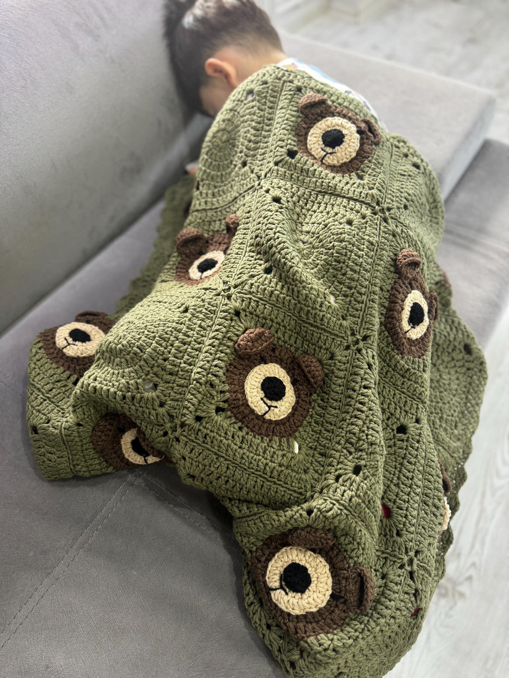 Teddy Bear Baby Shower Gift, Hairloom Baby Blanket, Baby Wrap Blanket, Crochet Animal Stroller, Unique Nursery Decor, Coton Toddler Throw
