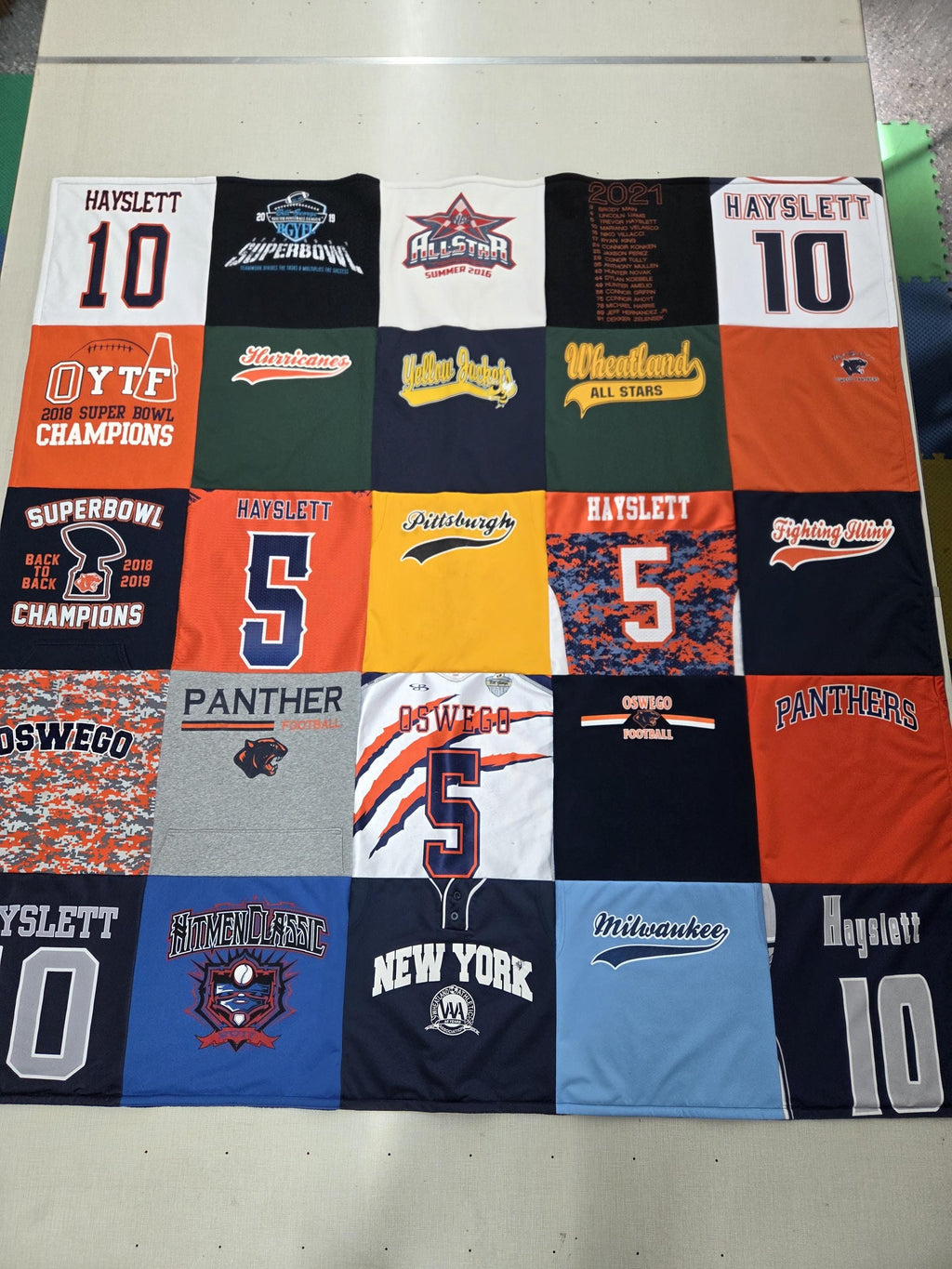 Custom Blankets made from tshirts, sweaters, jerseys and other shirts with Fleece backing