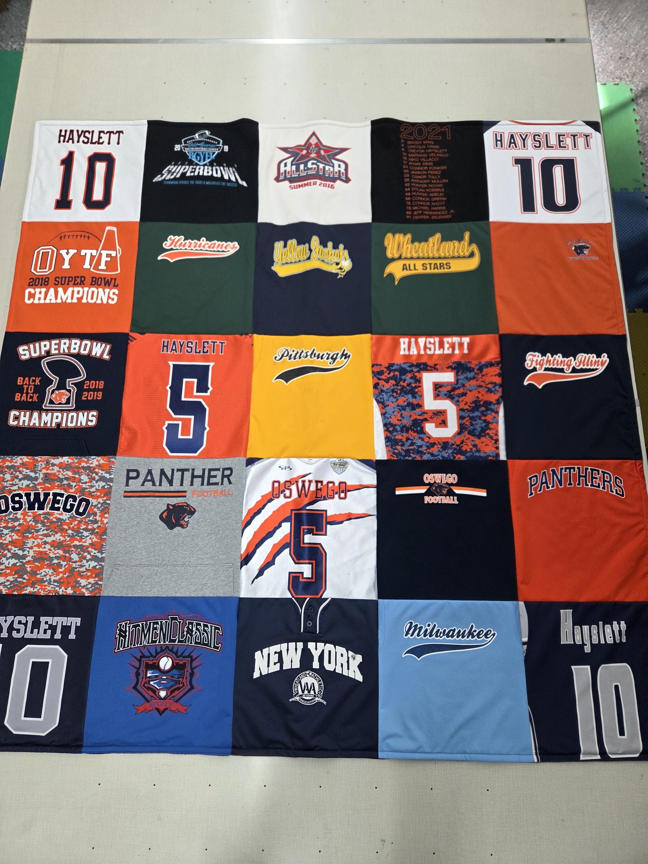 Custom Blankets made from tshirts, sweaters, jerseys and other shirts with Fleece backing
