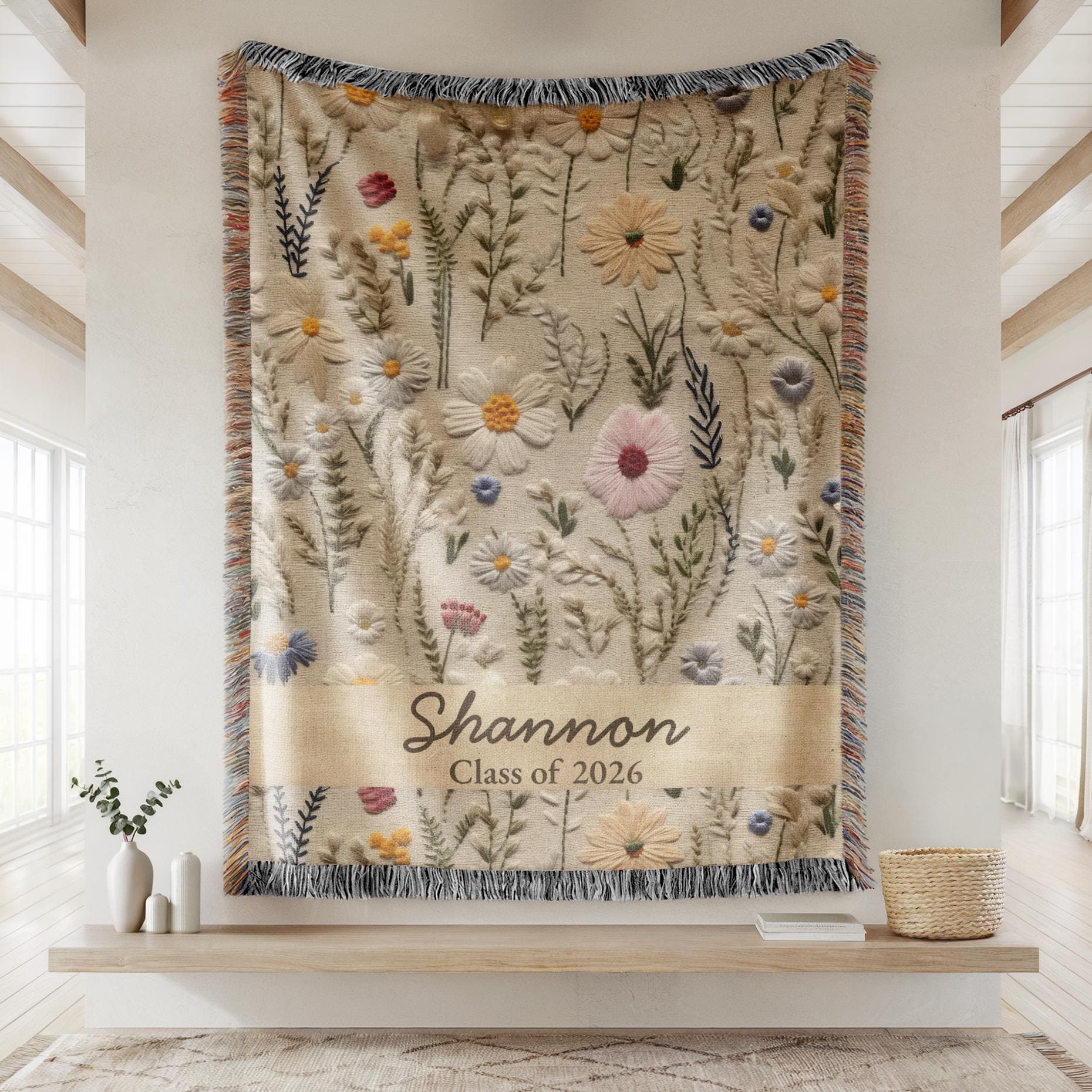 Senior 2026 Graduation Blanket, Floral Gift for Daughter, Personalized High School Keepsake 016