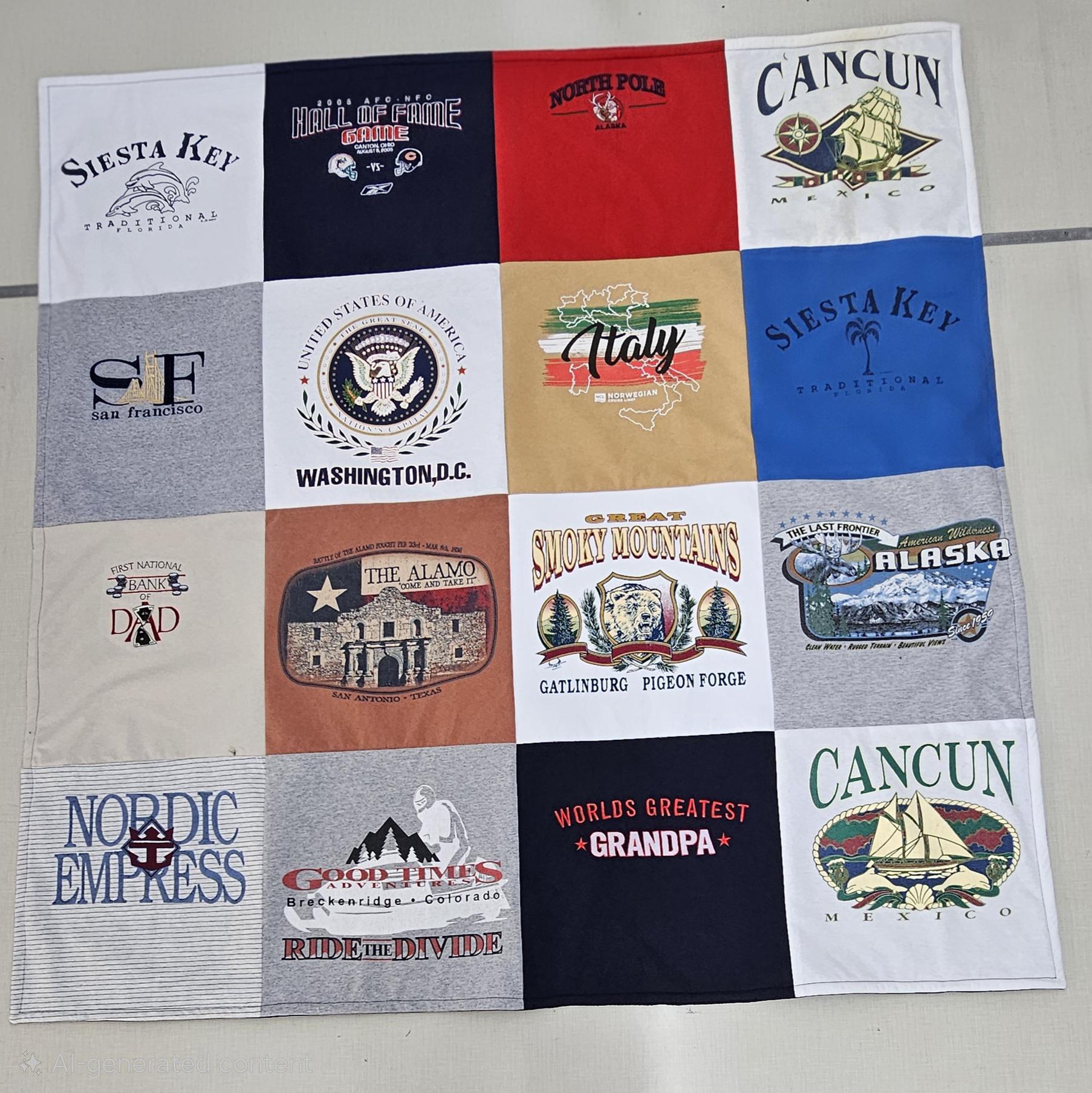 Custom Blankets made from tshirts, sweaters, jerseys and other shirts with Fleece backing