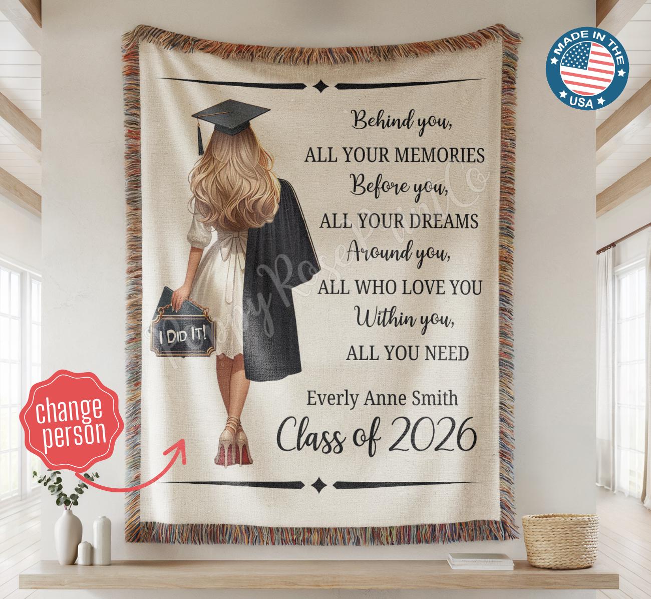 2026 Personalized Graduation Blanket, Senior Graduation Gift, Custom Text Graduation Blanket Gift for Her, Class of 2026 Graduate