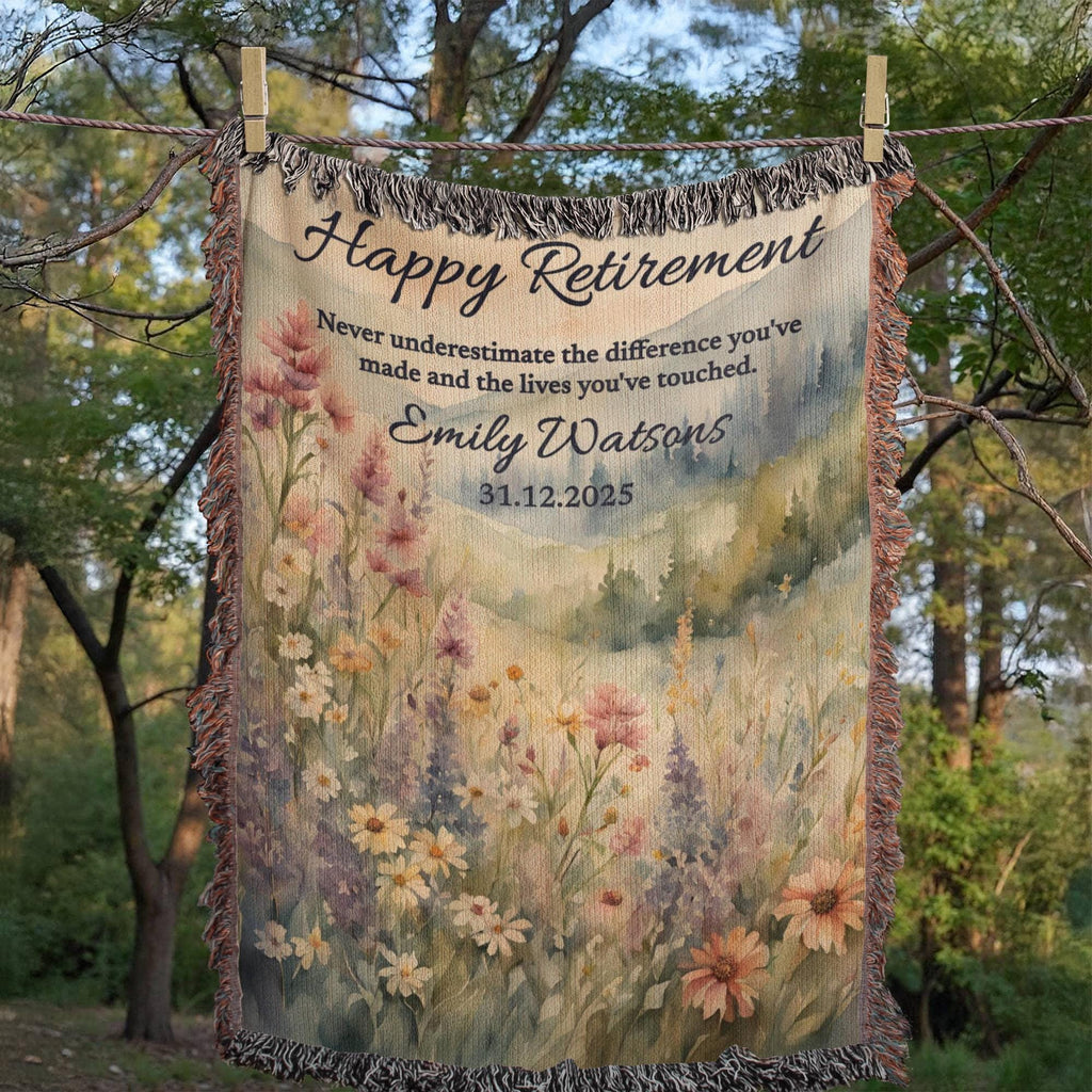 Personalized Retirement Blanket Gift, Wildflower Woven Throw for Boss, Coworker, Teacher, Nurse or Police – Farewell & Appreciation Gift