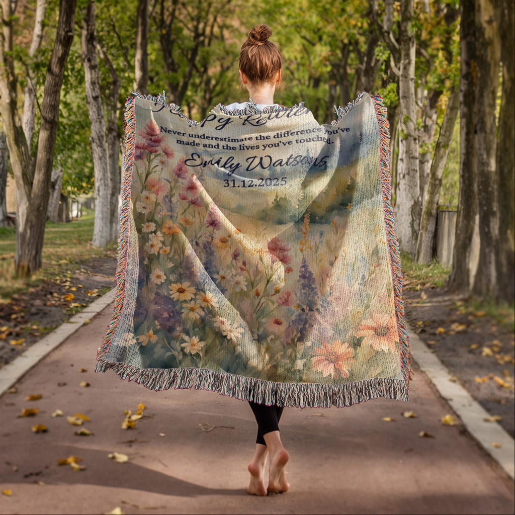 Personalized Retirement Blanket Gift, Wildflower Woven Throw for Boss, Coworker, Teacher, Nurse or Police – Farewell & Appreciation Gift