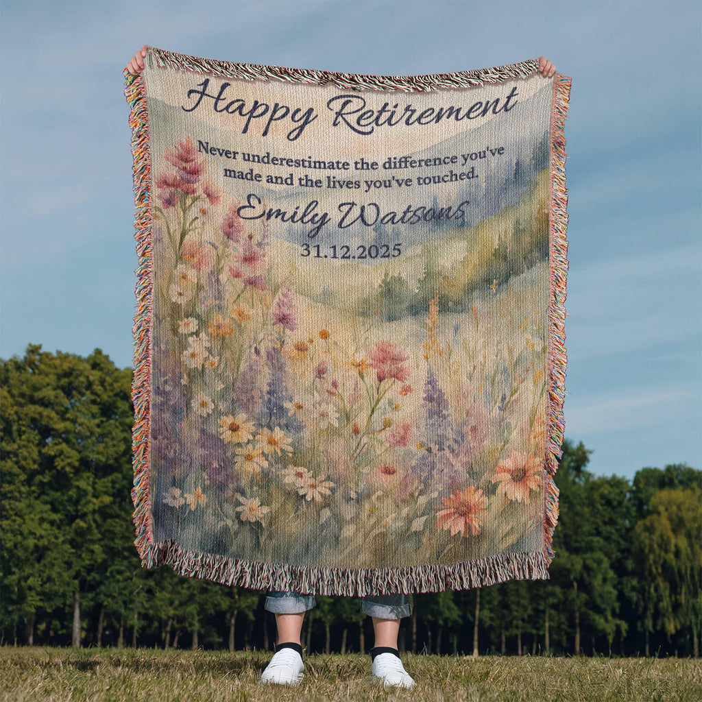 Personalized Retirement Blanket Gift, Wildflower Woven Throw for Boss, Coworker, Teacher, Nurse or Police – Farewell & Appreciation Gift