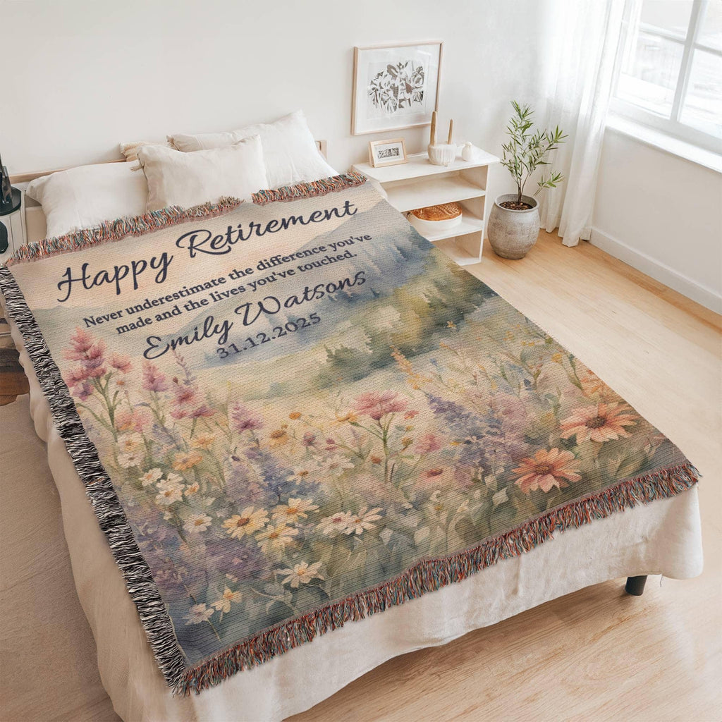 Personalized Retirement Blanket Gift, Wildflower Woven Throw for Boss, Coworker, Teacher, Nurse or Police – Farewell & Appreciation Gift