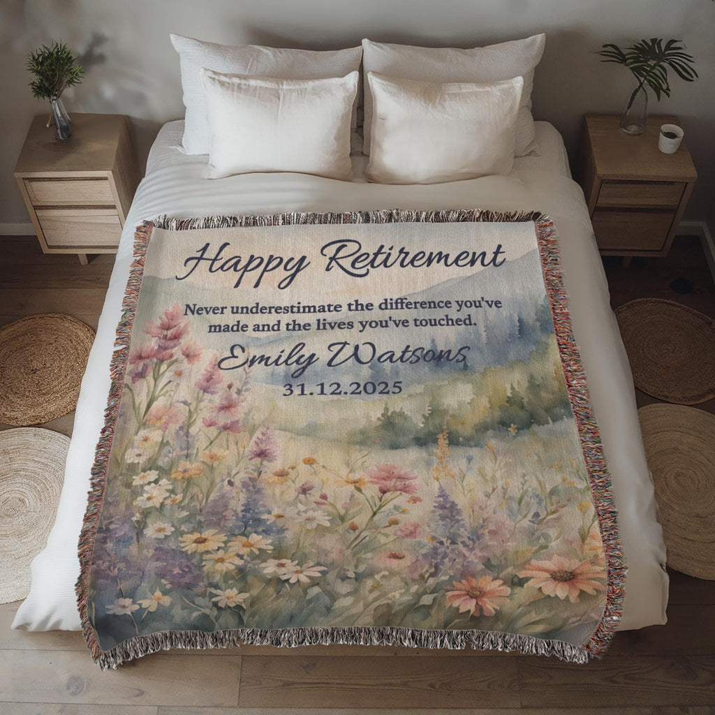 Personalized Retirement Blanket Gift, Wildflower Woven Throw for Boss, Coworker, Teacher, Nurse or Police – Farewell & Appreciation Gift