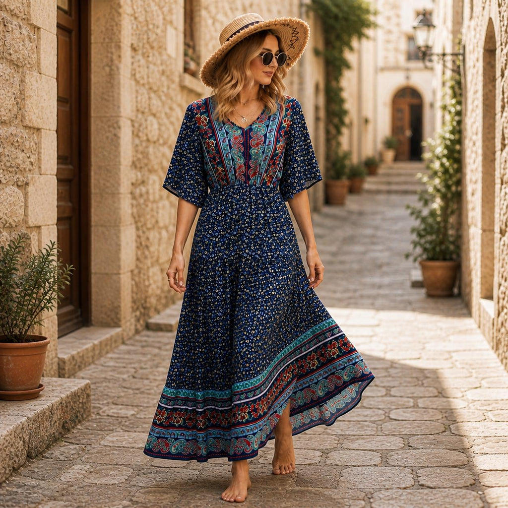 Boho Floral Maxi Dress, Summer Casual Dress, Lightweight Flowy Dress, Cottagecore Dress, Bohemian Dress, Beach Vacation Outfit