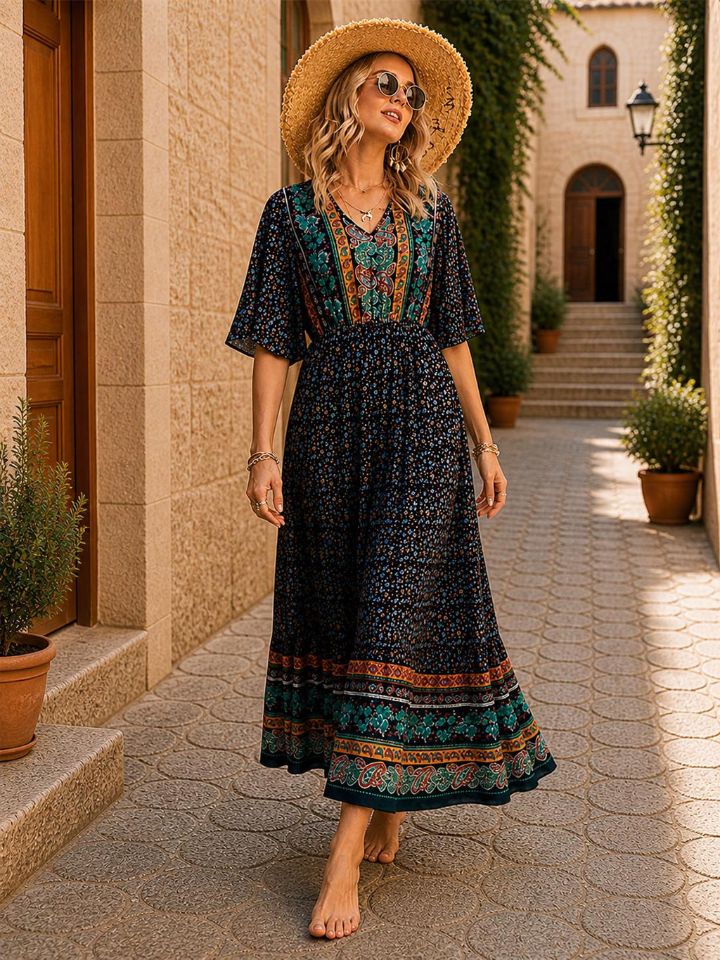 Boho Floral Maxi Dress, Summer Casual Dress, Lightweight Flowy Dress, Cottagecore Dress, Bohemian Dress, Beach Vacation Outfit