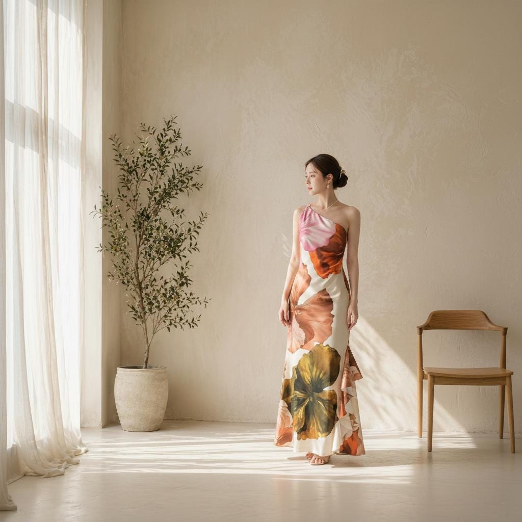 Floral One Shoulder Maxi Dress for Women, Elegant Summer Vacation Dress, Flowy Beach Resort Dress, Tropical Occasion Outfit