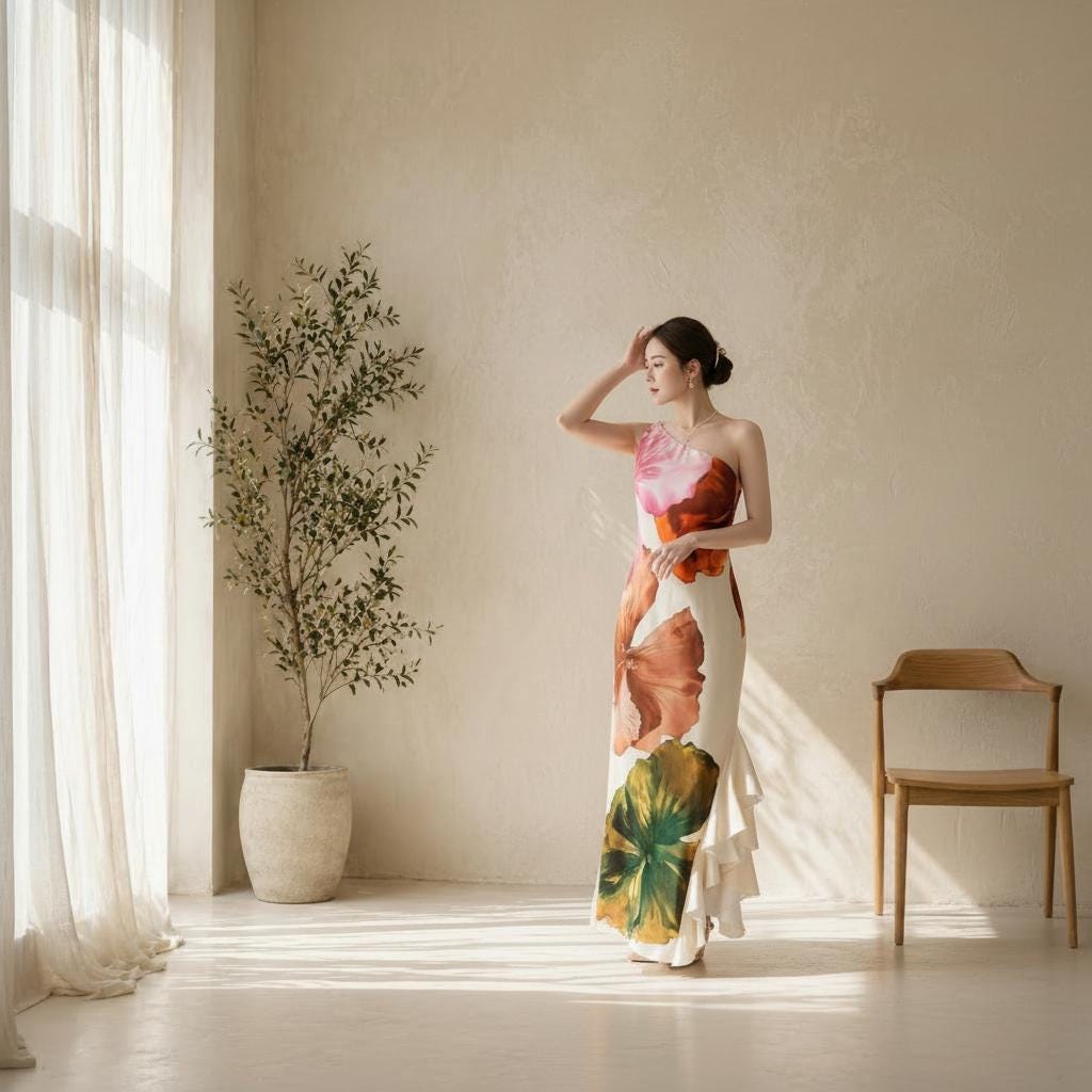 Floral One Shoulder Maxi Dress for Women, Elegant Summer Vacation Dress, Flowy Beach Resort Dress, Tropical Occasion Outfit