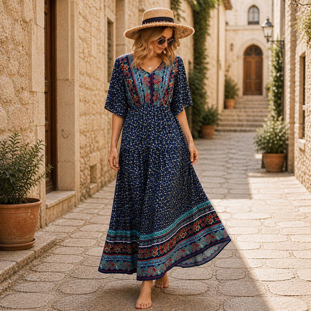 Boho Floral Maxi Dress, Summer Casual Dress, Lightweight Flowy Dress, Cottagecore Dress, Bohemian Dress, Beach Vacation Outfit