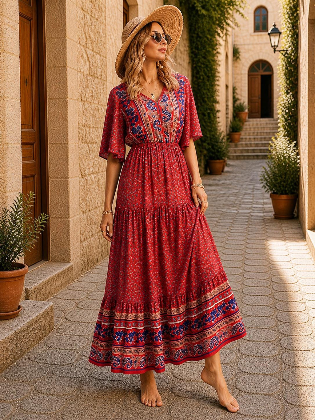 Boho Floral Maxi Dress, Summer Casual Dress, Lightweight Flowy Dress, Cottagecore Dress, Bohemian Dress, Beach Vacation Outfit