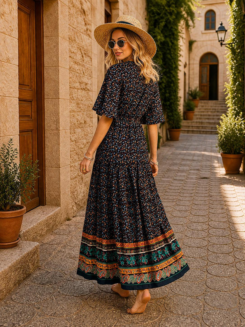 Boho Floral Maxi Dress, Summer Casual Dress, Lightweight Flowy Dress, Cottagecore Dress, Bohemian Dress, Beach Vacation Outfit