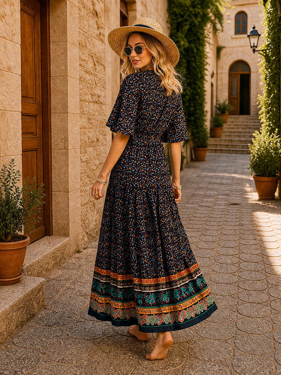 Boho Floral Maxi Dress, Summer Casual Dress, Lightweight Flowy Dress, Cottagecore Dress, Bohemian Dress, Beach Vacation Outfit