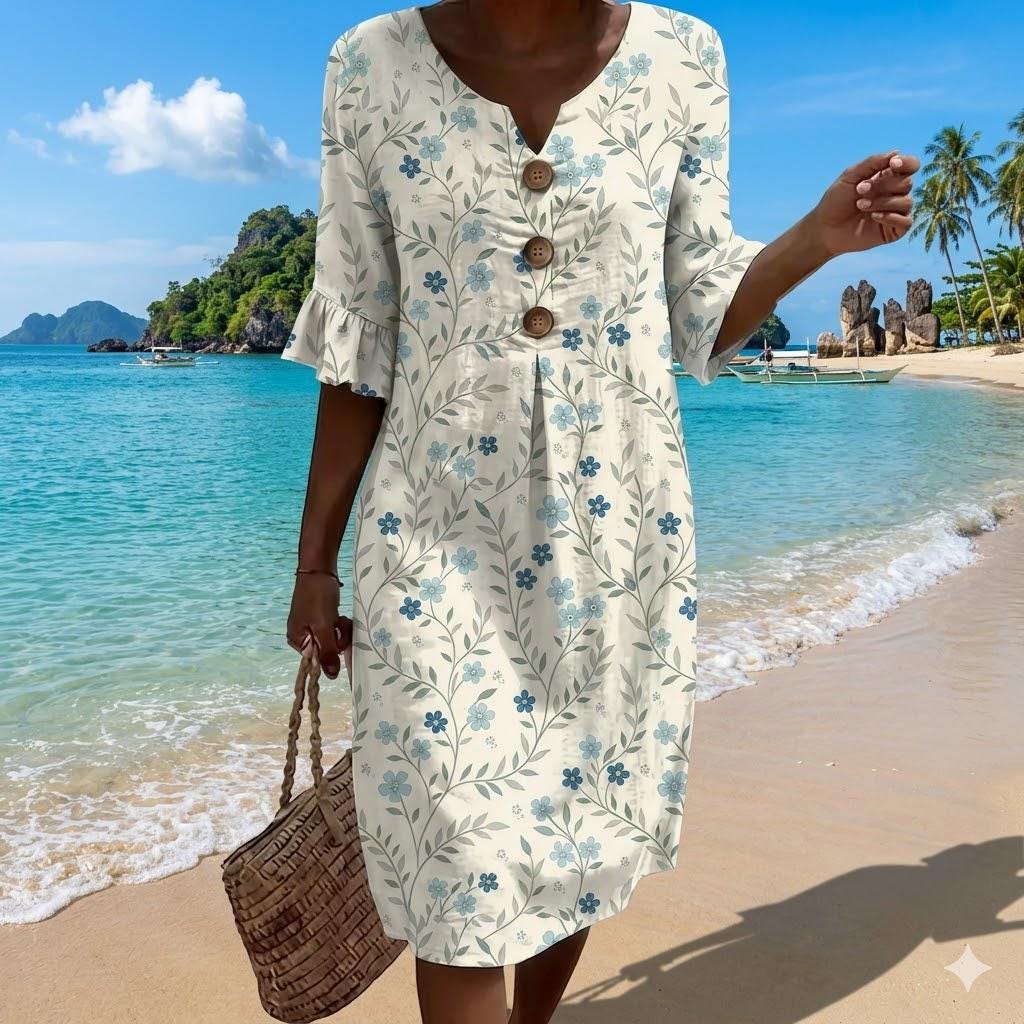 Women Embroidered Dress, Handmade Beach Cover Up, Boho Summer Midi Dress, StylemoraStudio Resort Wear