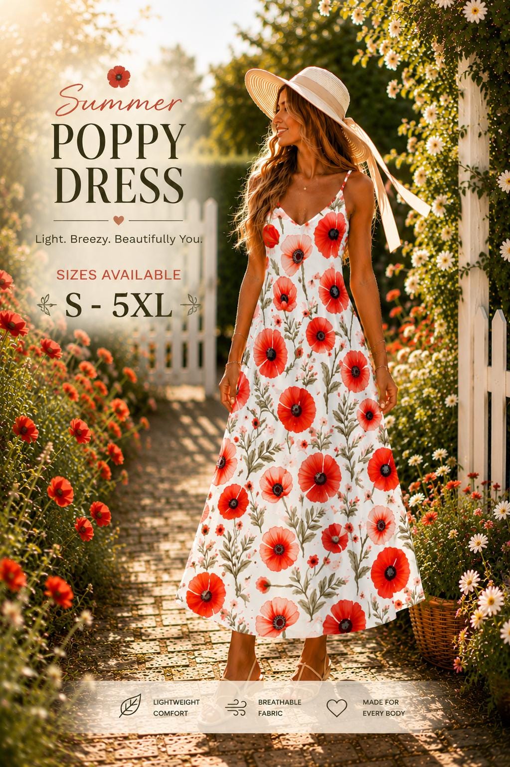 Poppy Floral Ankle-Length Slip Dress: Summer Wildflower Elegance
