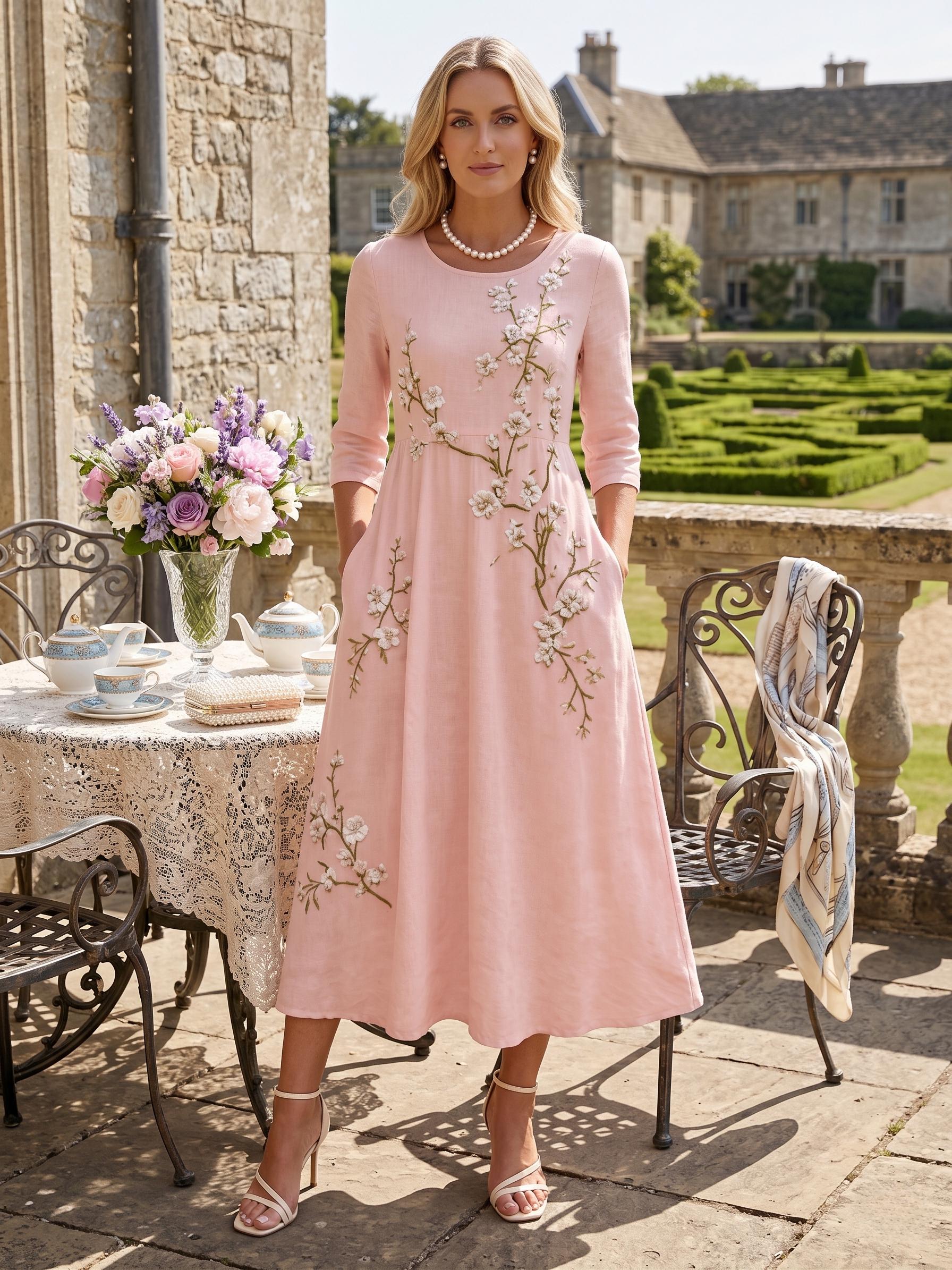 Women's Bohemian Floral Maxi Dress – Mid-length sleeves, high waist, and flowy A-line skirt (suitable for spring, summer, and autumn)