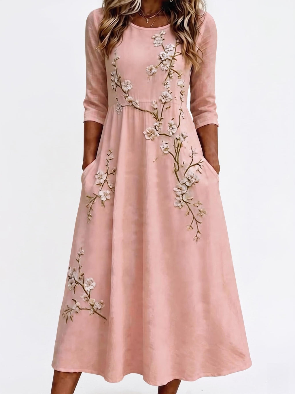 Women's Bohemian Floral Maxi Dress – Mid-length sleeves, high waist, and flowy A-line skirt (suitable for spring, summer, and autumn)