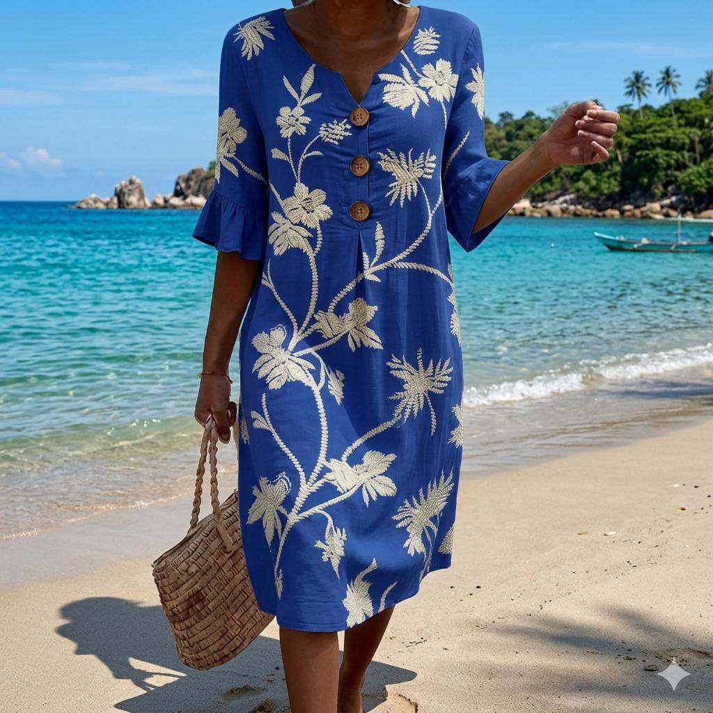 Women Embroidered Dress, Handmade Beach Cover Up, Boho Summer Midi Dress, StylemoraStudio Resort Wear