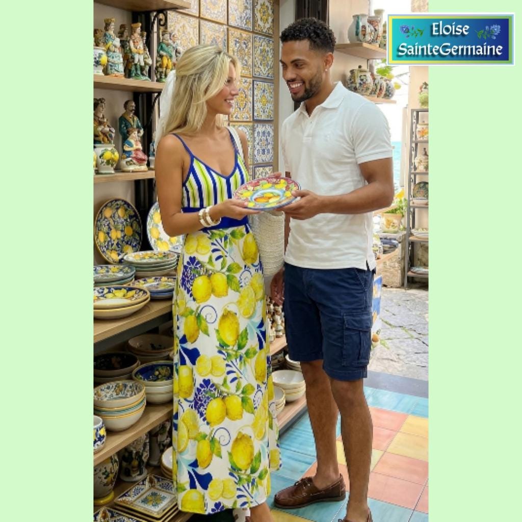 Amalfi Coast Collection Women's Elegant V-Neck Maxi Dress in stripes and botanicals. Free shipping