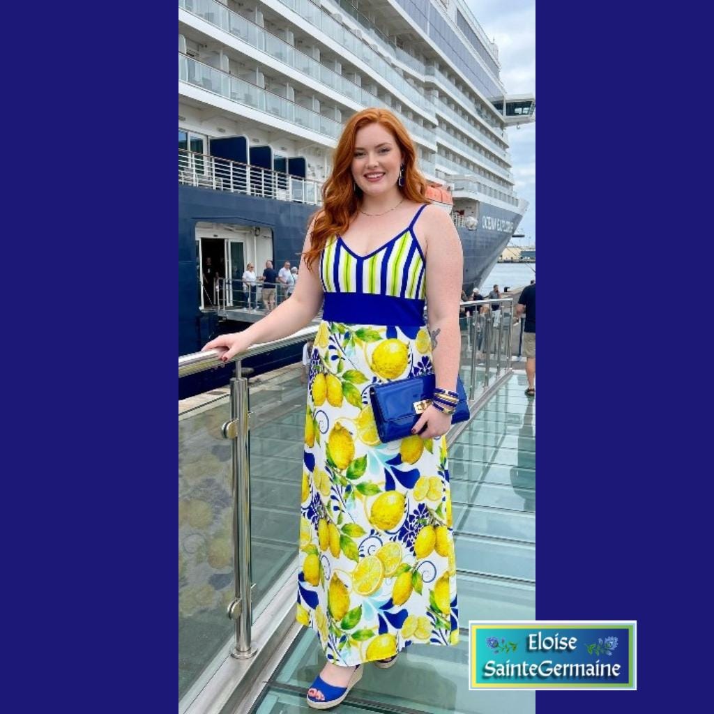 Amalfi Coast Collection Women's Elegant V-Neck Maxi Dress in stripes and botanicals. Free shipping