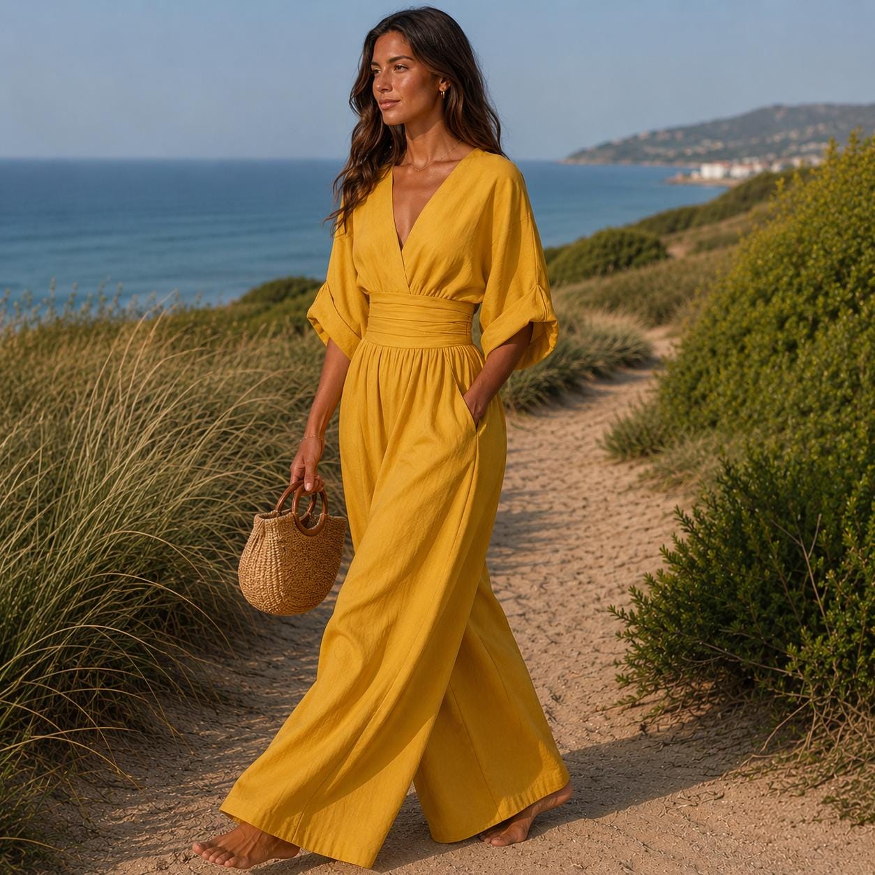 Elegant Maxi Dress for Women, Boho Flowy Long Dress, V Neck Evening Holiday Dress, Relaxed Fit Summer Beach Outfit Chic Timeless Grace Style