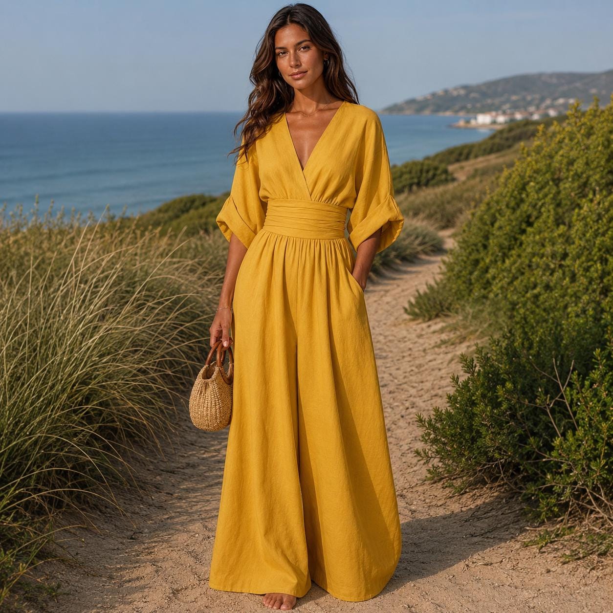 Elegant Maxi Dress for Women, Boho Flowy Long Dress, V Neck Evening Holiday Dress, Relaxed Fit Summer Beach Outfit Chic Timeless Grace Style