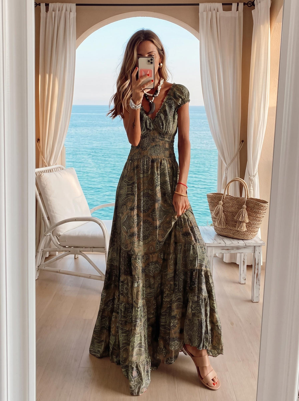 Boho Floral Maxi Dress, V Neck Summer Dress, Flowy High Waist Dress, Plus Size Bohemian Dress, Cottagecore Vacation Outfit