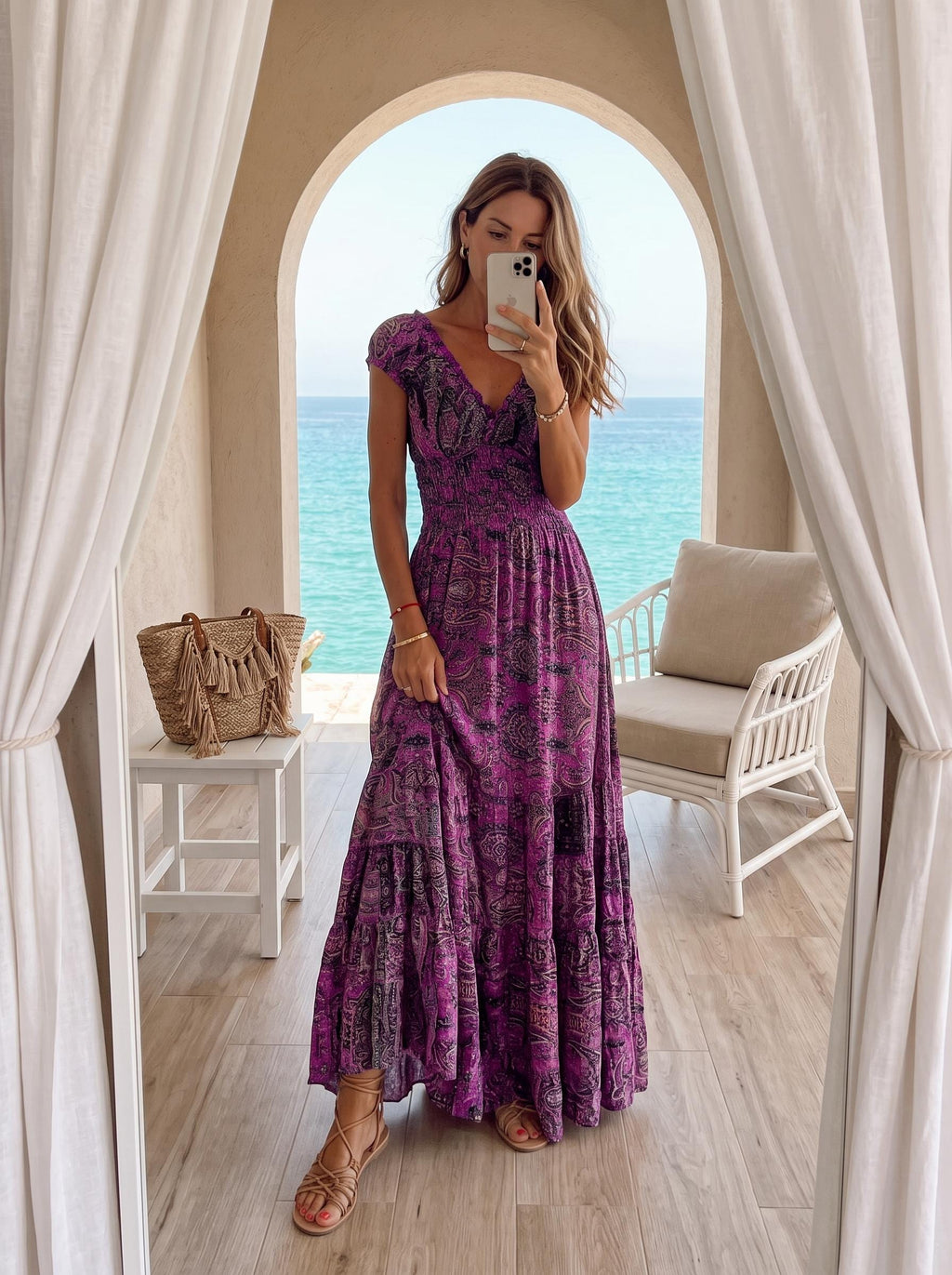 Boho Floral Maxi Dress, V Neck Summer Dress, Flowy High Waist Dress, Plus Size Bohemian Dress, Cottagecore Vacation Outfit