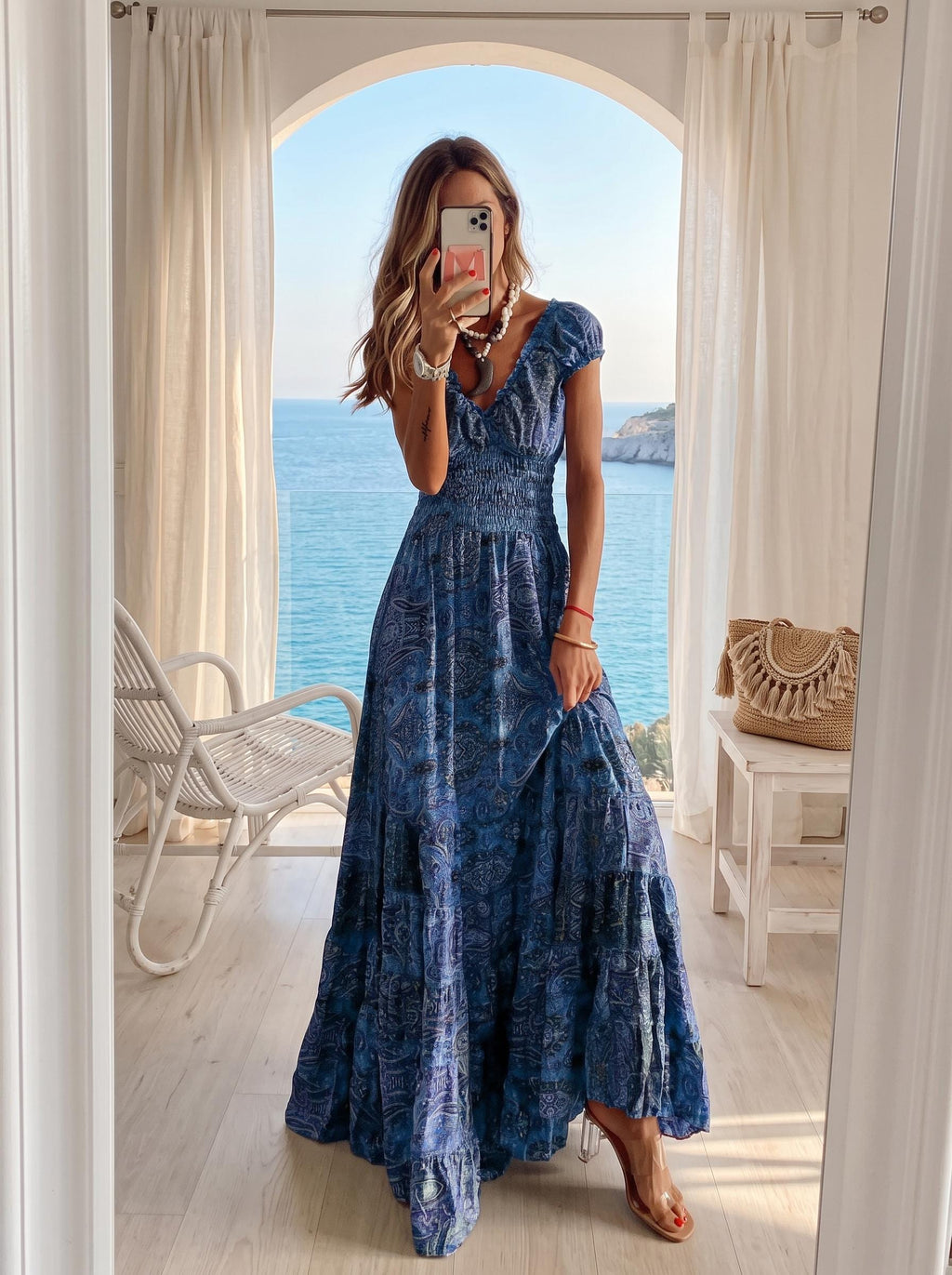 Boho Floral Maxi Dress, V Neck Summer Dress, Flowy High Waist Dress, Plus Size Bohemian Dress, Cottagecore Vacation Outfit