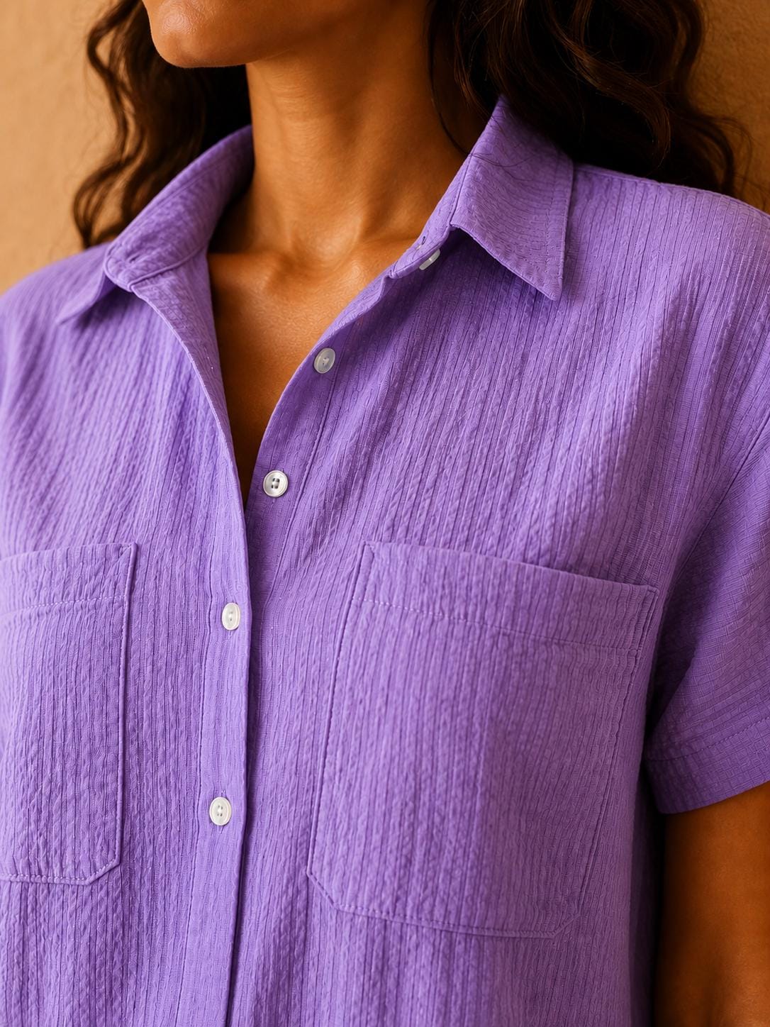 Seersucker Cotton Midi Dress | Women's Collared Shirt Dress, Summer Boho Wear
