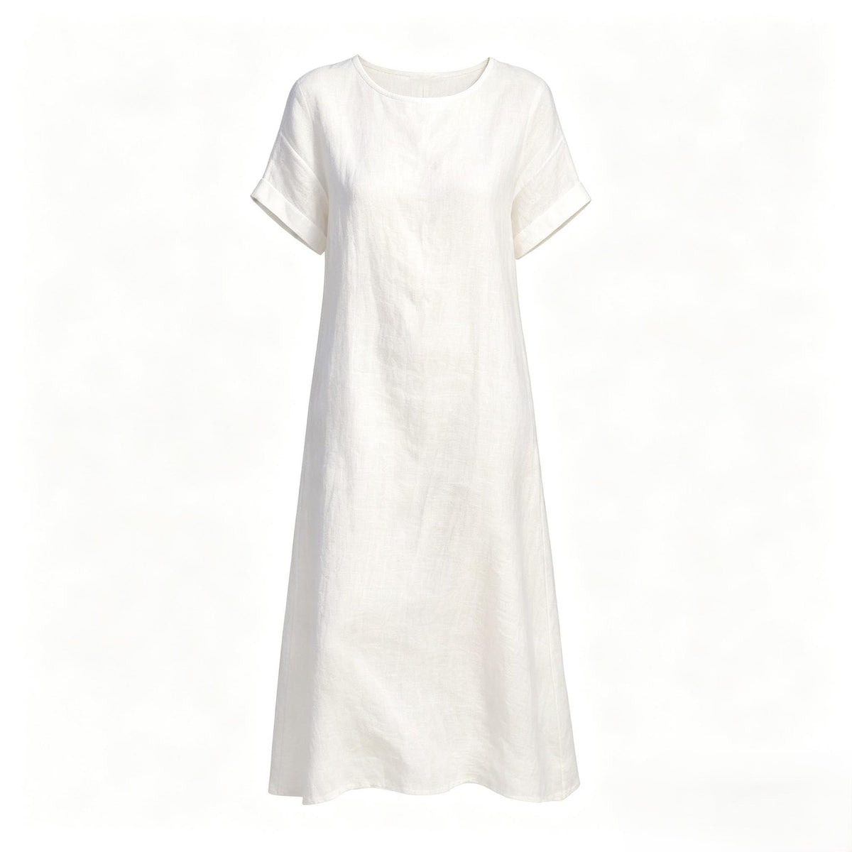 Bohemian White Linen Blend Maxi Dress Loose Fit Short Sleeve Summer Beach Dress With Pockets Relaxed Resort Style Customize Plus Size Dress