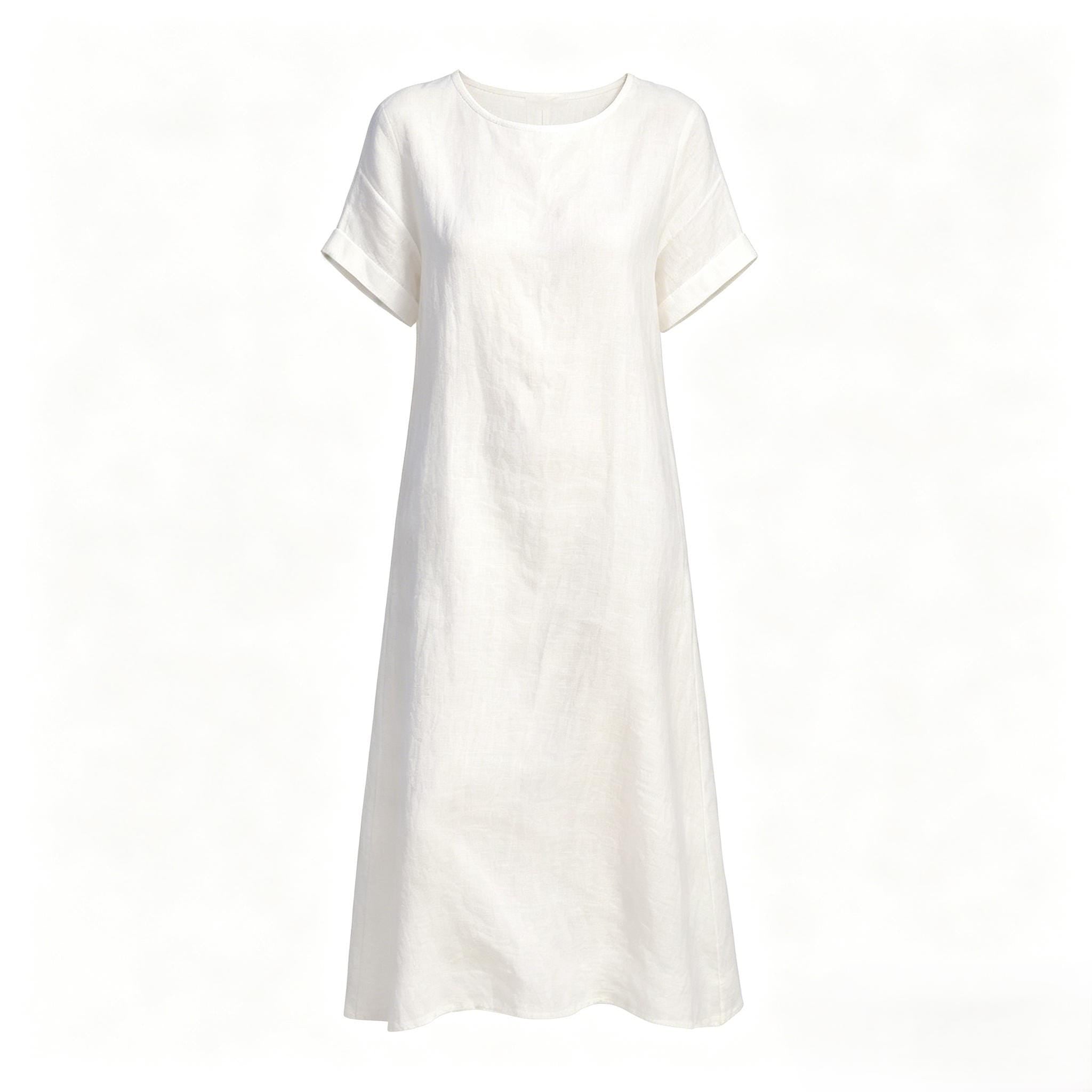 Bohemian White Linen Blend Maxi Dress Loose Fit Short Sleeve Summer Beach Dress With Pockets Relaxed Resort Style Customize Plus Size Dress