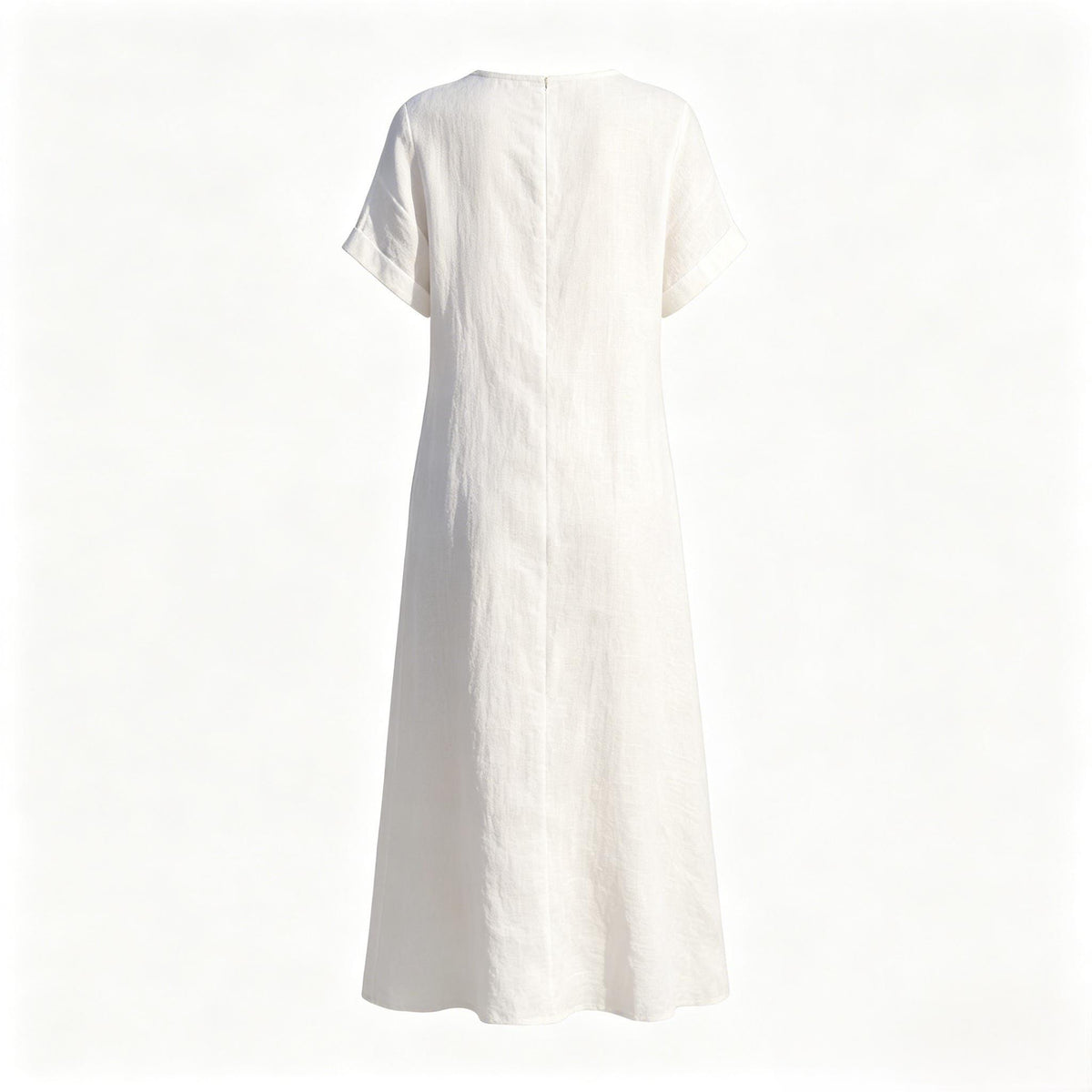 Bohemian White Linen Blend Maxi Dress Loose Fit Short Sleeve Summer Beach Dress With Pockets Relaxed Resort Style Customize Plus Size Dress