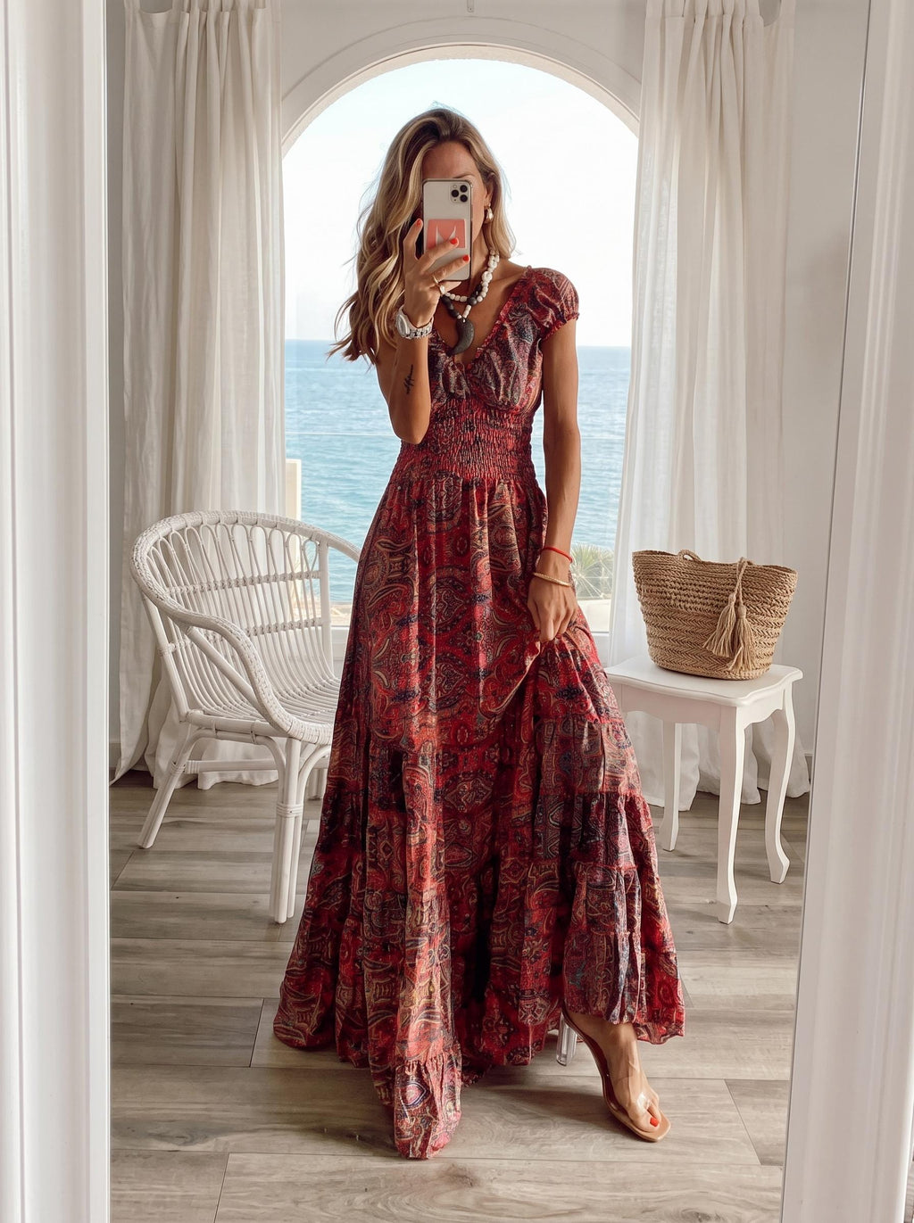 Boho Floral Maxi Dress, V Neck Summer Dress, Flowy High Waist Dress, Plus Size Bohemian Dress, Cottagecore Vacation Outfit