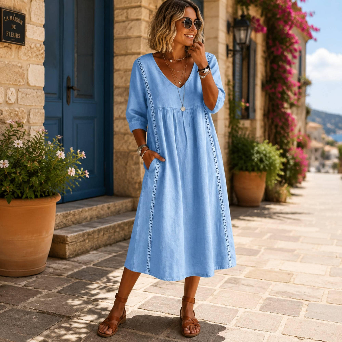 Elegant Flowy Midi Dress | Casual Boho Style | Summer Outfit