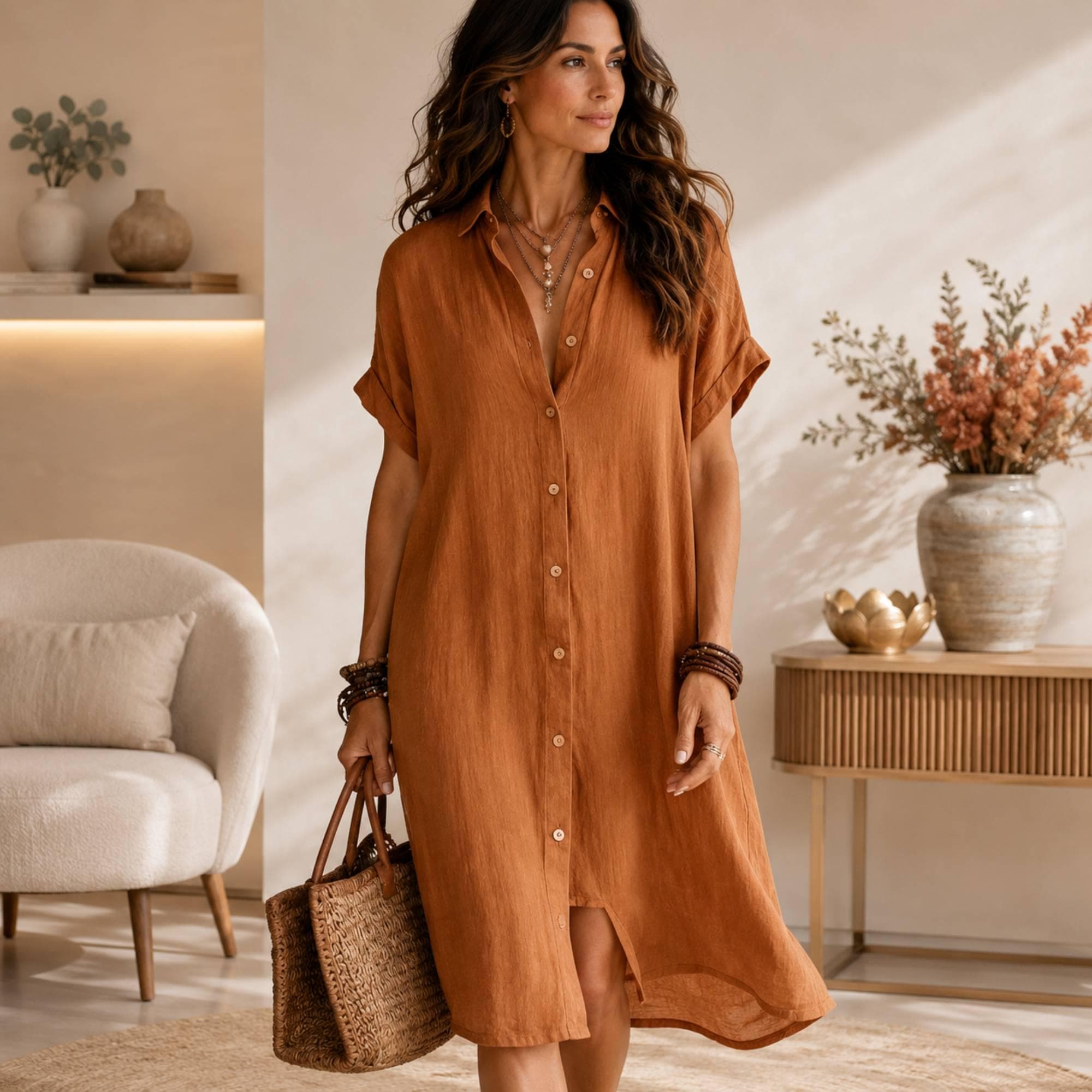 Women's Button Down Shirt Dress | Casual Summer Midi Dress