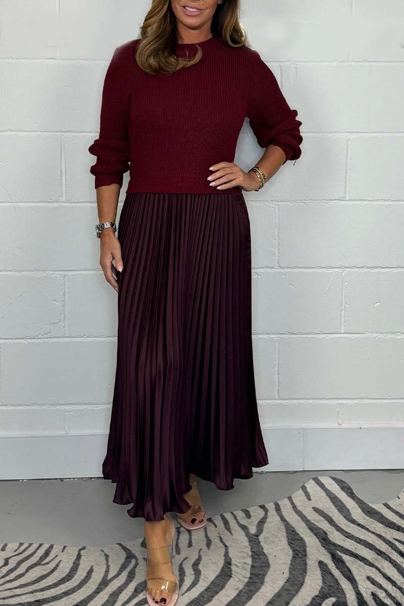⏳Time-limited Special⏰Women's Solid Color Long Sleeve Jumper & Pleated Bottom Dress