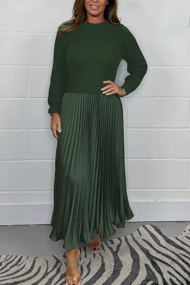 ⏳Time-limited Special⏰Women's Solid Color Long Sleeve Jumper & Pleated Bottom Dress