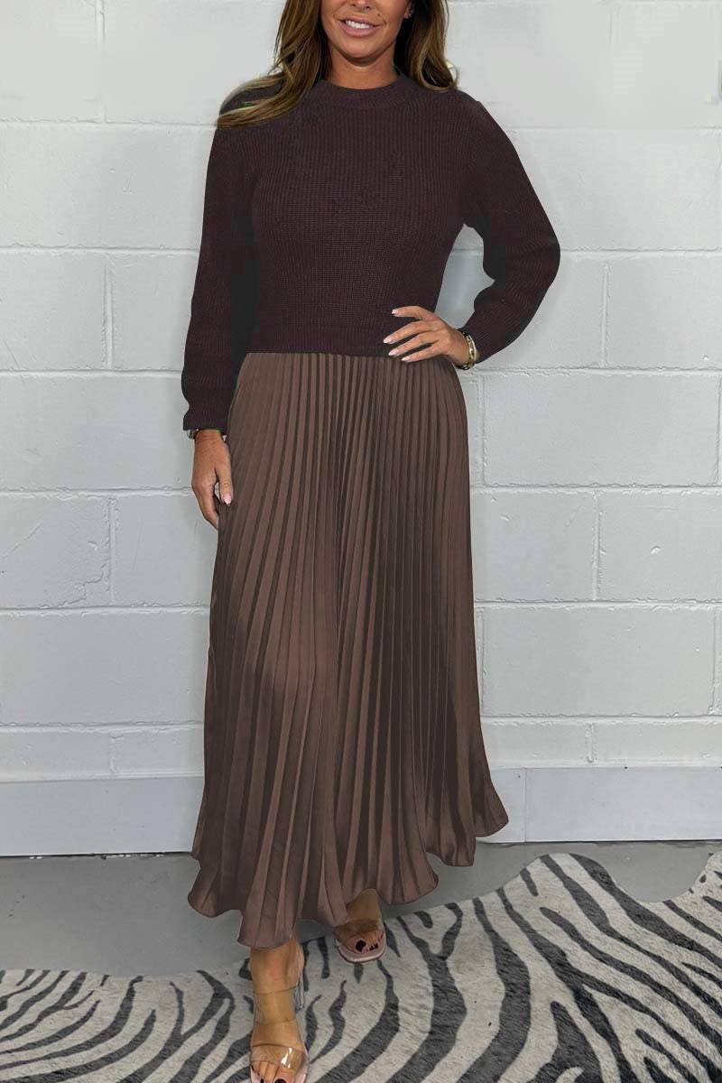 ⏳Time-limited Special⏰Women's Solid Color Long Sleeve Jumper & Pleated Bottom Dress
