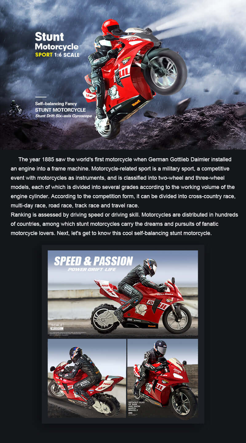 HC-802 1:6 RC Stunt Motorcycle with Self-Balancing Control