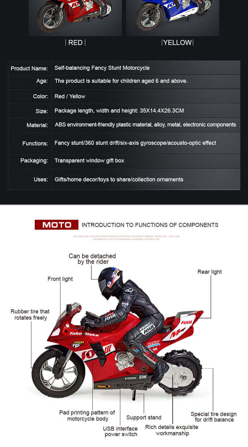 HC-802 1:6 RC Stunt Motorcycle with Self-Balancing Control