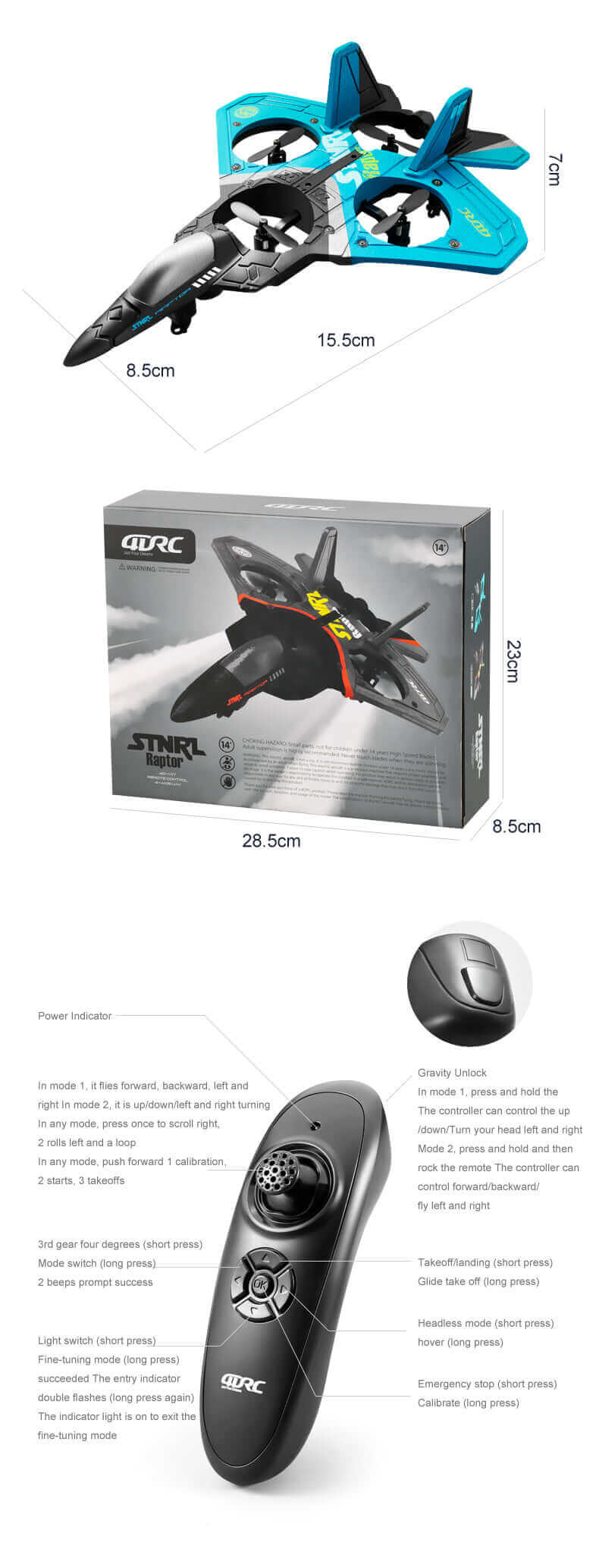 V17 RC Glider Plane with Gravity Sensing and LED Lights