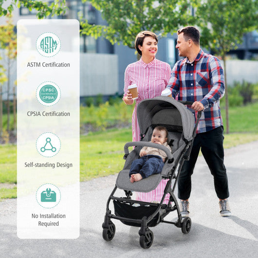 Lightweight Baby Stroller with One-Hand Quick Folding-Gray