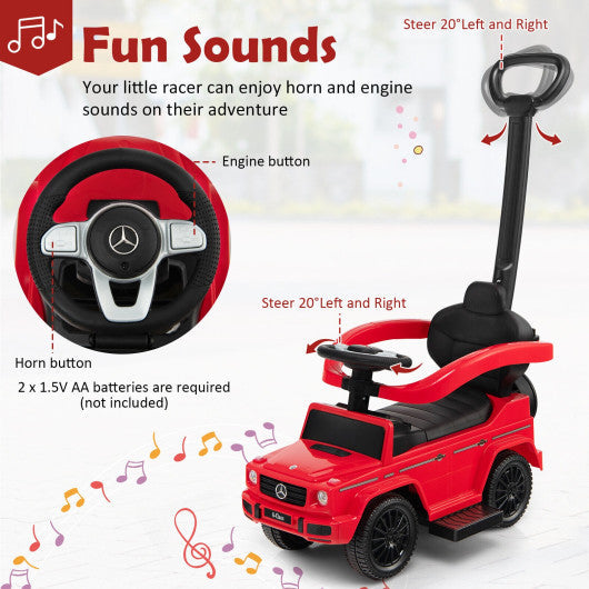 3 In 1 Ride on Push Car Mercedes Benz G350 Stroller Sliding Car with Canopy-Red